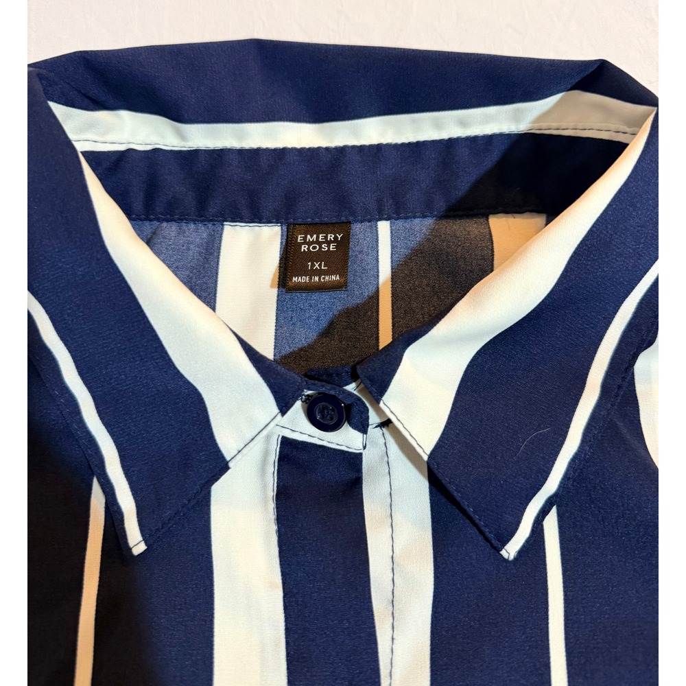 Emery‎ Rose Womens 1XL Navy Blue White Striped Button Down Long Sleeve Blouse - Picture 6 of 6
